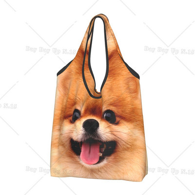 Ανακύκλωση Pomeranian Dog with Summer Leaf Shopping Bag Women Bag Tote Portable Pet Spitz Grocery Shopper Bags