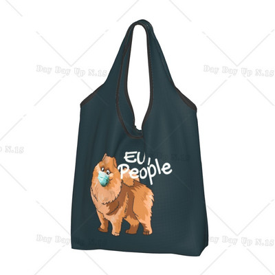 Ανακύκλωση Pomeranian Dog with Summer Leaf Shopping Bag Women Bag Tote Portable Pet Spitz Grocery Shopper Bags