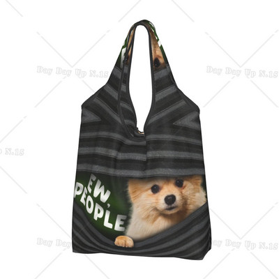 Ανακύκλωση Pomeranian Dog with Summer Leaf Shopping Bag Women Bag Tote Portable Pet Spitz Grocery Shopper Bags