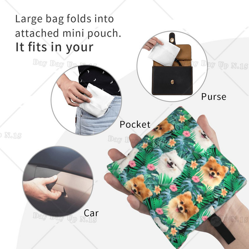 Újrahasznosított pomerániai kutya nyári leveles bevásárlótáskával Női táska Hordozható kisállat spitz élelmiszerbolt táskák