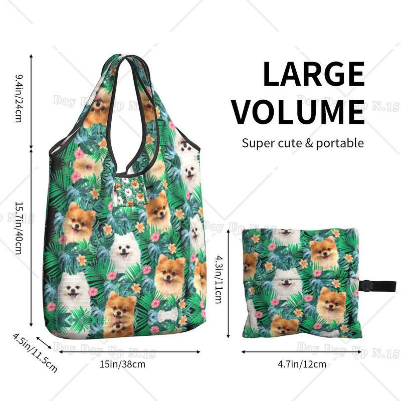 Újrahasznosított pomerániai kutya nyári leveles bevásárlótáskával Női táska Hordozható kisállat spitz élelmiszerbolt táskák