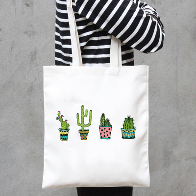 Cactus Plant Tote Bag Sieviešu Audekls Iepirkumu Somas Ceļojumu soma Rokassomiņa Grafiska Jauka Salokāma Tote Liela ietilpība