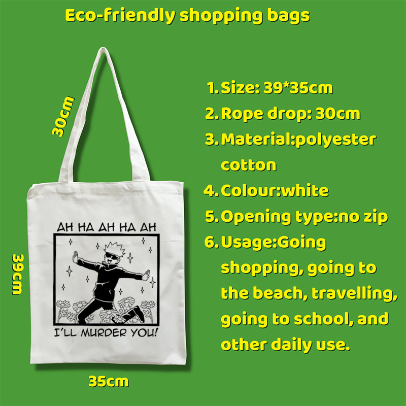 Japonské anime džúdžucu kaisen gojo dievčenská taška cez rameno ženy plátená taška kabelka plážová párty veľká kapacita ležérna nákupná taška