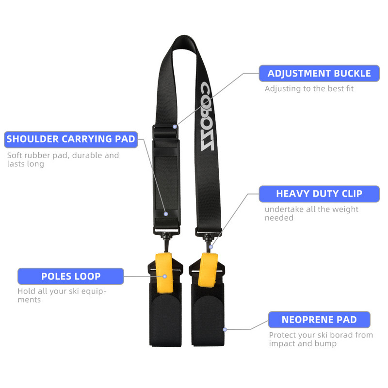 1 gab. Regulējams slēpošanas nūja plecu rokas turētājs pret slīdēšanu ar slēpošanas nūjas āķa cilpu, kas aizsargā neoprēna spilventiņu slēpju roktura siksnu somas