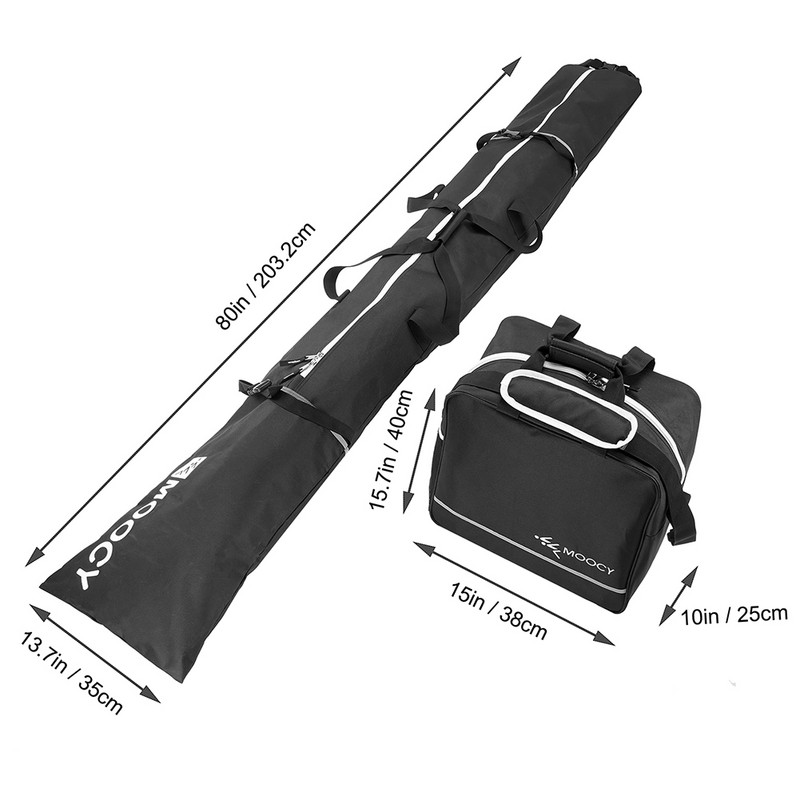 Divdaļīga slēpju soma un zābaku soma Polsterēta ūdensnecaurlaidīga slēpju glabāšanas soma Travel Fit slēpēm līdz 200 cm un zābaku ceļojumu komplekts pieaugušajiem