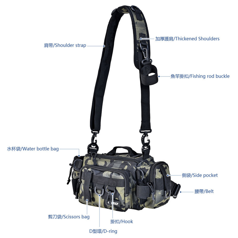 92 tipa Luga Bag Daudzfunkcionāla uzglabāšana Makšķerēšanas komplekts Viena pleca jostas soma Crossbody āra piederumi Makšķerēšanas rīki