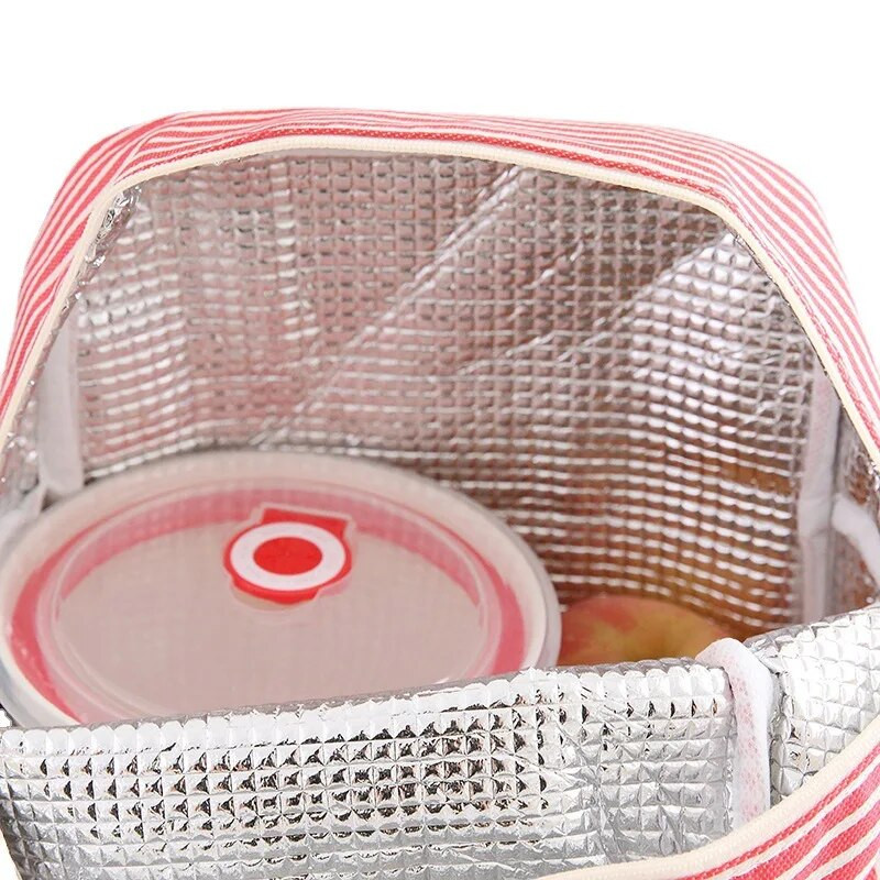 Stripe naiste laste lõunakotid veekindlad isoleeritud piknikutoidud hoiukonteiner Käekott Termiline lõunakarp jahutuskotid