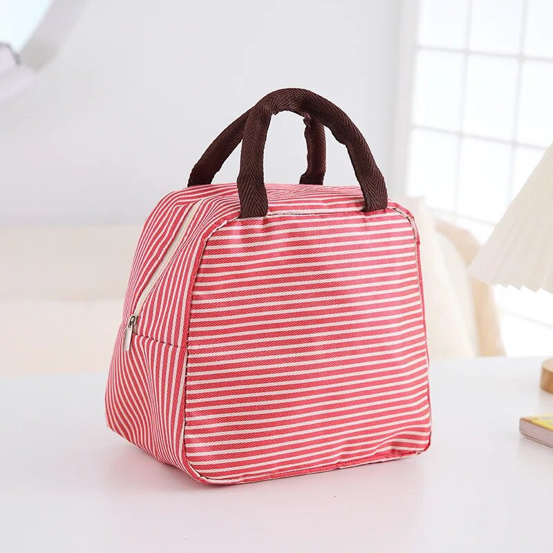 Stripe naiste laste lõunakotid veekindlad isoleeritud piknikutoidud hoiukonteiner Käekott Termiline lõunakarp jahutuskotid