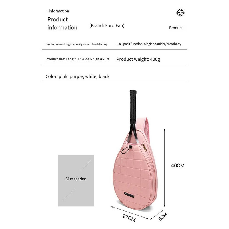 Ühe õla tennise kott Tennise aksessuaarid Suure mahutavusega puhast värvi sulgpallikott Ilu Crossbody Tennis Crossbody kott noortele