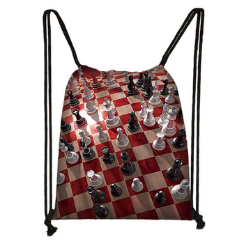 Cute Chess Print Drawstring Τσάντα Chess Player Game Backpacks Τσάντες αποθήκευσης μεγάλης χωρητικότητας για θήκη για παπούτσια ταξιδιού Teenager Daypack