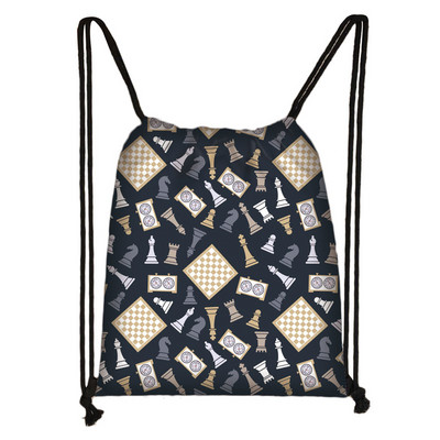 Jauki šaha drukas virknes soma Šaha atskaņotāja spēļu mugursomas Lielas ietilpības glabāšanas somas ceļojumu apavu turētājam pusaudžu dienassoma