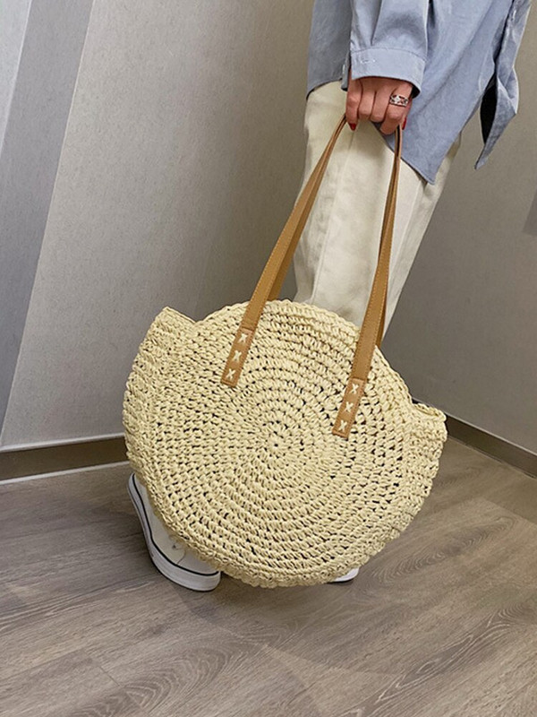 Salmu tamborēšanas apaļš plecs Jauna viena pleca sieviešu soma Pludmales moderni, vienkārši mākslinieciski brīvā laika ceļojumi