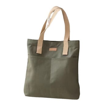 Дамска платнена голяма чанта Едноцветна дизайнерска дамска ежедневна чанта Чанта през рамо Памучна плажна чанта за пазаруване с голям капацитет за многократна употреба