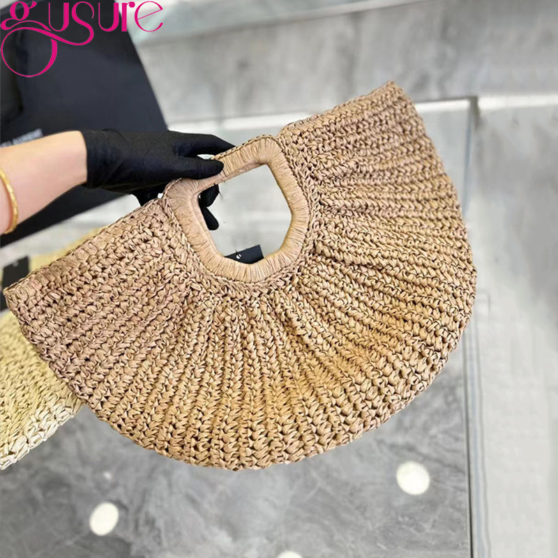 Gusure Bohemia Rattan nagy kapacitású vásárlói hordtáskák női hold tervező fonott kézitáska nyári strand szalma válltáska