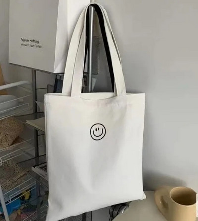 Ženska platnena torba na rame s otiskom nasmijanog lica Ženska ležerna ručna torba Velika torba Pamučna torba za plažu za višekratnu kupnju