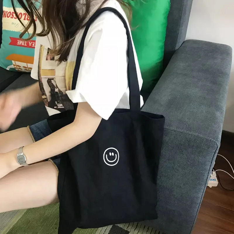 Ženska platnena torba na rame s otiskom nasmijanog lica Ženska ležerna ručna torba Velika torba Pamučna torba za plažu za višekratnu kupnju