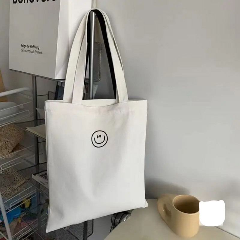 Ženska platnena torba na rame s otiskom nasmijanog lica Ženska ležerna ručna torba Velika torba Pamučna torba za plažu za višekratnu kupnju