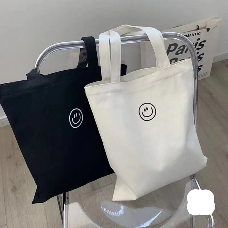 Ženska platnena torba na rame s otiskom nasmijanog lica Ženska ležerna ručna torba Velika torba Pamučna torba za plažu za višekratnu kupnju