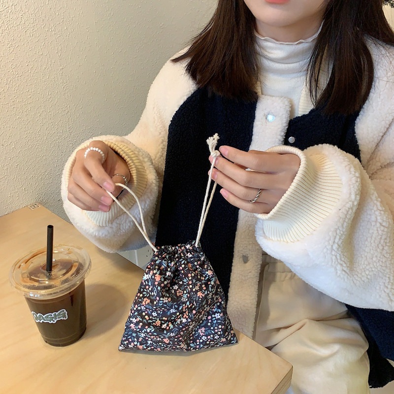 Jauki ziedu velveta maza monētu maciņa aukliņu soma Rokassomas Sievietēm Rotaslietas Lūpu krāsa Kosmētika Bagāžas virve uzglabāšanas maisiņš, auklas soma