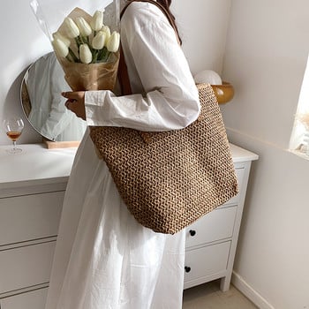 Χειροποίητη γυναικεία τσάντα ώμου Bohemian 2024 Καλοκαιρινή μόδα Straw Beach Tote Bag Travel Shopper Weaving Shopping Bag