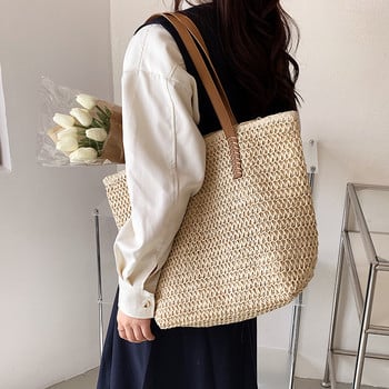 Ръчно тъкана дамска чанта през рамо Bohemian 2024 Лятна мода Straw Beach Tote Bag Travel Shopper Weaving Shopping Bags