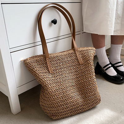 Hand-woven Women`s Shoulder Handbag Bohemian 2024 Summer Fashion Straw Beach Tote Bag Travel Shopper Weaving Shopping Bags