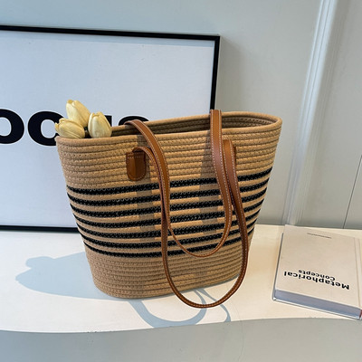 Csíkos dizájn szalma táska nagy kapacitású strand Boho stílusú kézitáska bevásárlótáska