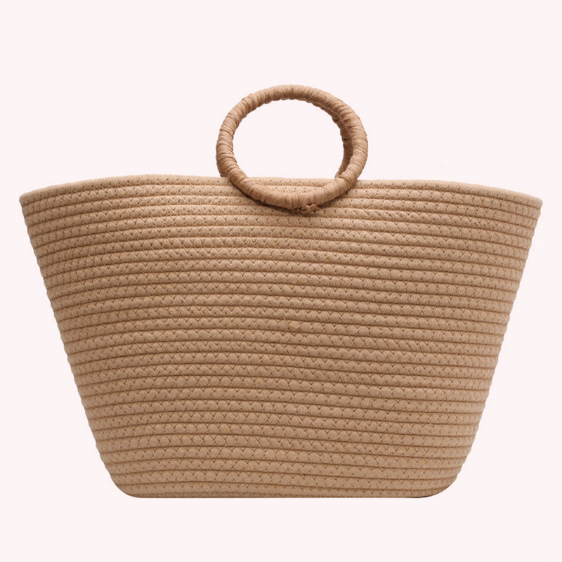 Kokvilnas virves pludmales soma Ikdienas somas ar augšējo rokturi, vienkrāsainas nedēļas nogales brīvdienām