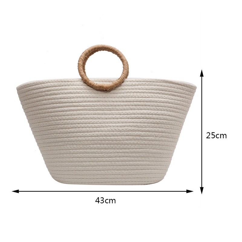 Kokvilnas virves pludmales soma Ikdienas somas ar augšējo rokturi, vienkrāsainas nedēļas nogales brīvdienām