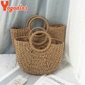 Geantă de paie de vară Yogodlns pentru femei, cu mâner de capacitate mare
