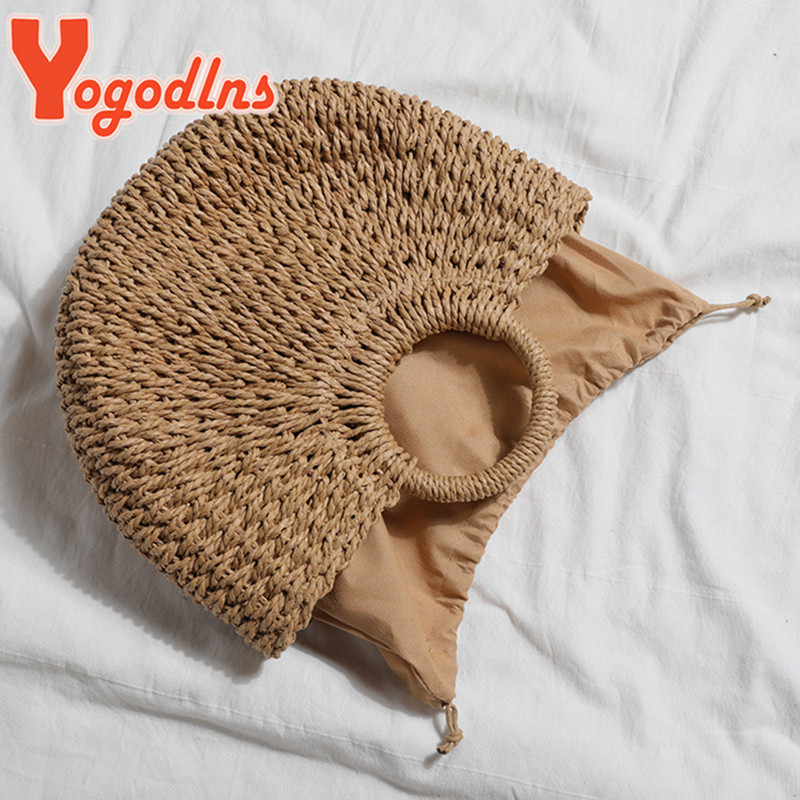 Geantă de paie de vară Yogodlns pentru femei, cu mâner de capacitate mare