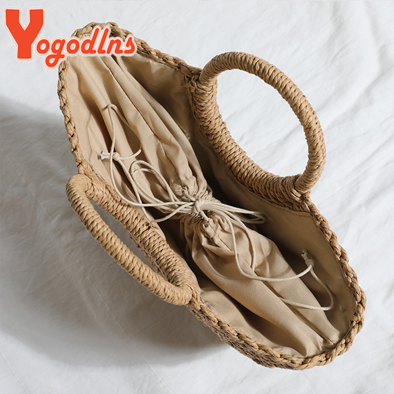 Geantă de paie de vară Yogodlns pentru femei, cu mâner de capacitate mare