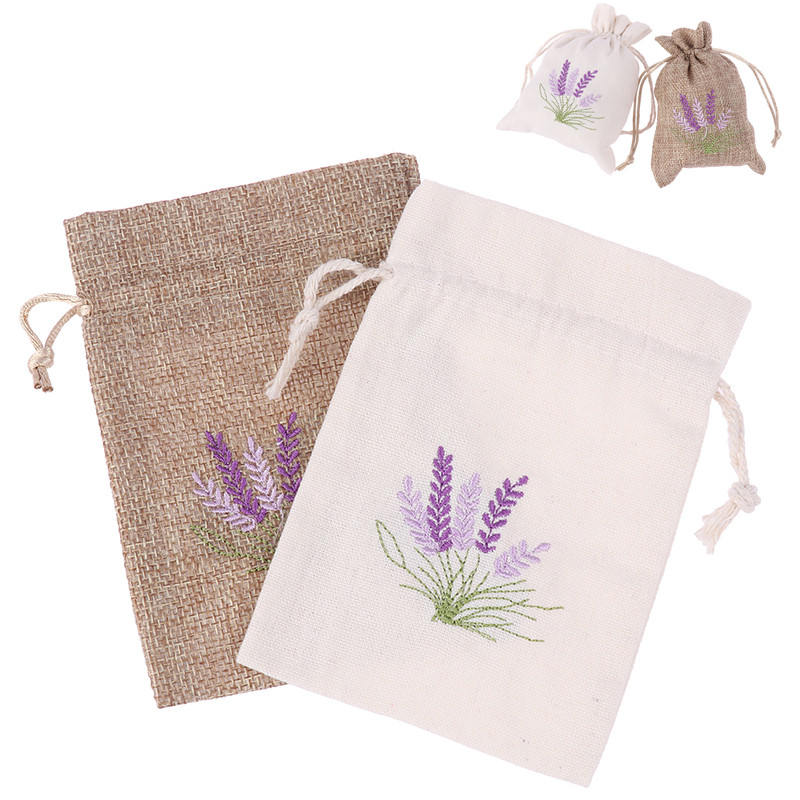 1Gb Atkārtoti lietojams aromterapijas aukliņu maisiņš Izšuvumi Lavandas maisiņi Sauso ziedu aromātu maisiņi Kokvilnas džutas sēklu maisiņi