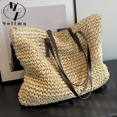 Straw Woven Tote Bags Casual Large Luxury Design Capacity Handbag Beach Shoulder Simple Women`s Bag Style Shopping Summer bolsos