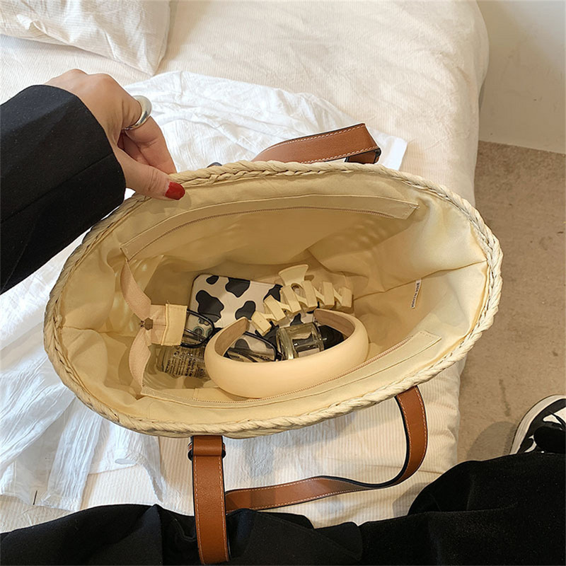 ISKYBOB nyári kézi szőtt szalma strand női hordtáskák 2024 Vintage Hollow Out Basket Rattan kézitáska vakációs válltáska új