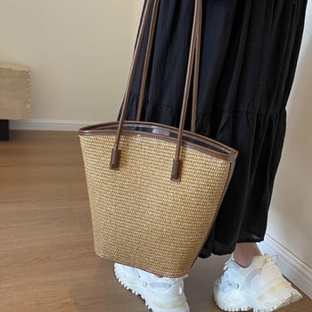 Летни плажни чанти за жени Ръчно изработени ратанови тъкани чанти за през рамо Сламена чанта с голям капацитет Бохемски ежедневни дамски чанти за пътуване