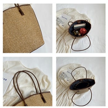 Летни плажни чанти за жени Ръчно изработени ратанови тъкани чанти за през рамо Сламена чанта с голям капацитет Бохемски ежедневни дамски чанти за пътуване