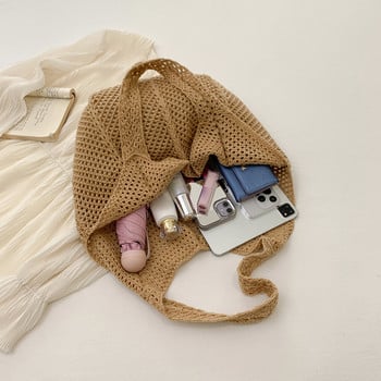 Модни дамски чанти за плетене на една кука Лятна плажна голяма чанта Рафия Естетични големи чанти Сламена чанта Бохемска бохо тъкана плетена чанта през рамо