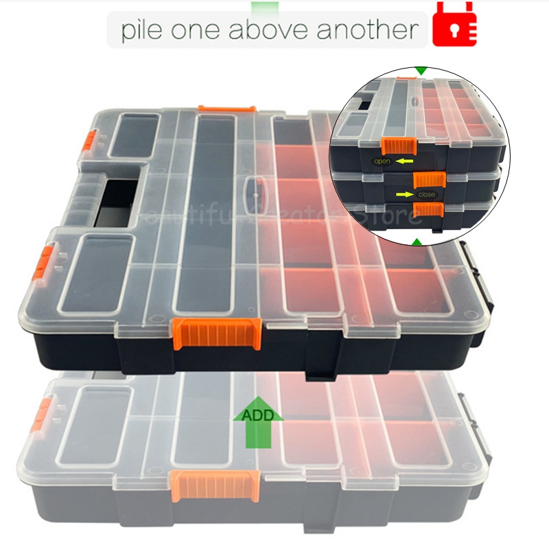Pārnēsājama detaļu kaste Saliekama instrumentu kaste Plastmasas kārtošanas kastes Detaļu uzglabāšanas rīki Kaste Skrūves instrumentu kaste Organizatora aparatūras instrumentu kaste
