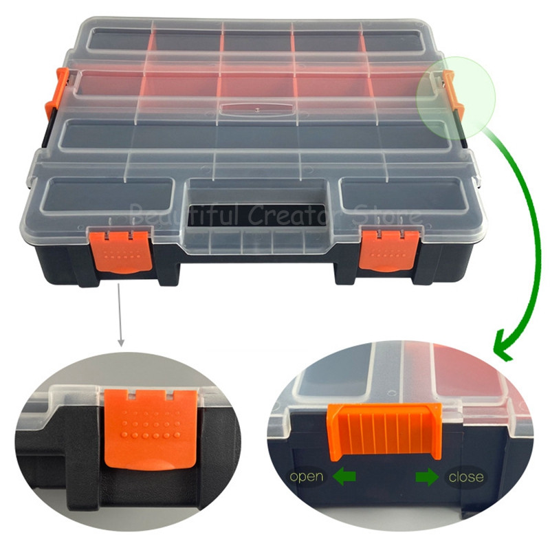 Pārnēsājama detaļu kaste Saliekama instrumentu kaste Plastmasas kārtošanas kastes Detaļu uzglabāšanas rīki Kaste Skrūves instrumentu kaste Organizatora aparatūras instrumentu kaste