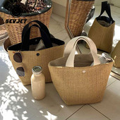 Casual Rattan Γυναικείες μικρές τσάντες Καλοκαιρινή άχυρο συμπλέκτη παραλίας ψάθινο υφαντό Γυναικείο Νέες γυναικείες κουβάδες Τσάντα Trave Tote Πορτοφόλια JYY008