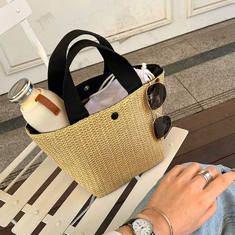 Casual Rattan Γυναικείες μικρές τσάντες Καλοκαιρινή άχυρο συμπλέκτη παραλίας ψάθινο υφαντό Γυναικείο Νέες γυναικείες κουβάδες Τσάντα Trave Tote Πορτοφόλια JYY008