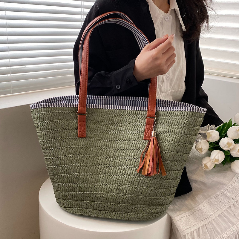 Weave Tote Bag vasaras pludmales salmu rokassomas un somiņas Sieviešu bohēmijas plecu somas sievietēm 2023. gada sieviešu ceļojumu iepirkumu somas