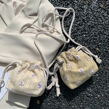 Τσάντες με κουβά από ψάθινη ύφανση Ρετρό μίνι τσάντα ώμου Γυναικείες καλοκαιρινές τσάντες ώμου παραλίας Τσάντες χειρός Totes Casual τσάντες
