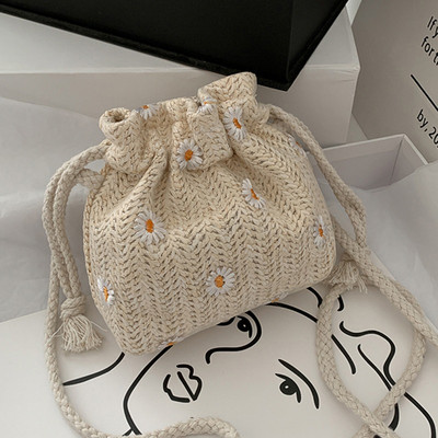 Šiaudų pynimo kibiras Krepšiai Retro mini rankinė ant pečių rotango moterims Vasaros paplūdimio pečių krepšiai Rankinės Dėžutės Kasdieninės rankinės