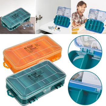 Двустранна кутия за органайзер за хардуер Прозрачна пластмасова правоъгълна кутия Калъф Отделение за гайки Болтове Винтове Пирони Малък хардуер