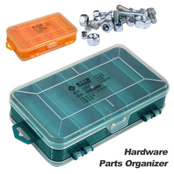 Двустранна кутия за органайзер за хардуер Прозрачна пластмасова правоъгълна кутия Калъф Отделение за гайки Болтове Винтове Пирони Малък хардуер