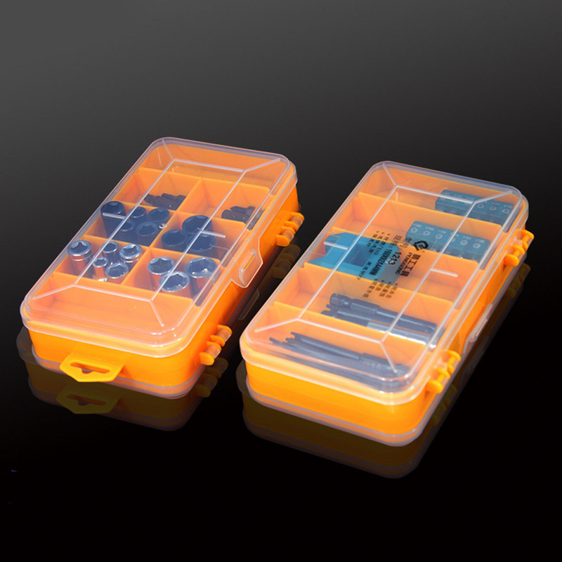 Divpusēja aparatūras organizatora kaste caurspīdīga plastmasas taisnstūra kastes korpusa nodalījums uzgriežņiem Skrūves Skrūves Naglas Maza aparatūra