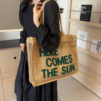 LEFTSIDE Summer Letter Design Γυναικείες υφαίνουν ψάθινη τσάντα ώμου 2024 Big tote beach bags Χειροποίητη γυναικεία τσάντα υψηλής χωρητικότητας