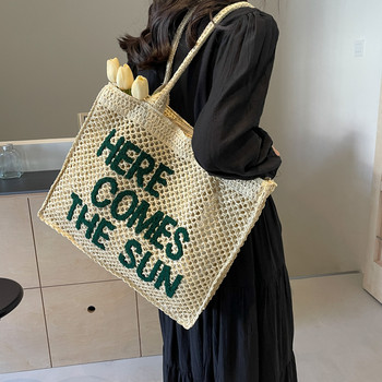 LEFTSIDE Summer Letter Design Γυναικείες υφαίνουν ψάθινη τσάντα ώμου 2024 Big tote beach bags Χειροποίητη γυναικεία τσάντα υψηλής χωρητικότητας